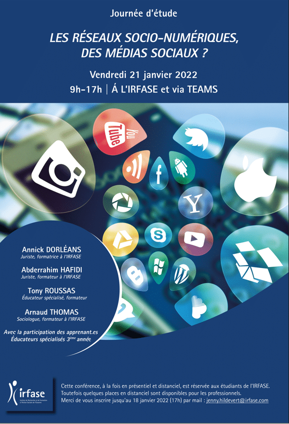 Affiche de la journée d'étude organisée par l'IRFASE le 21 janvier 2022 sur les réseaux sociaux