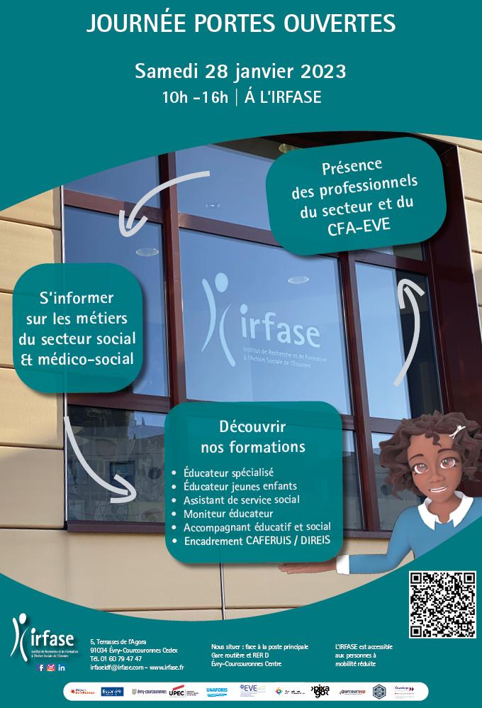 Affiche de la journée portes ouvertes de l'IRFASE du 28 janvier 2023