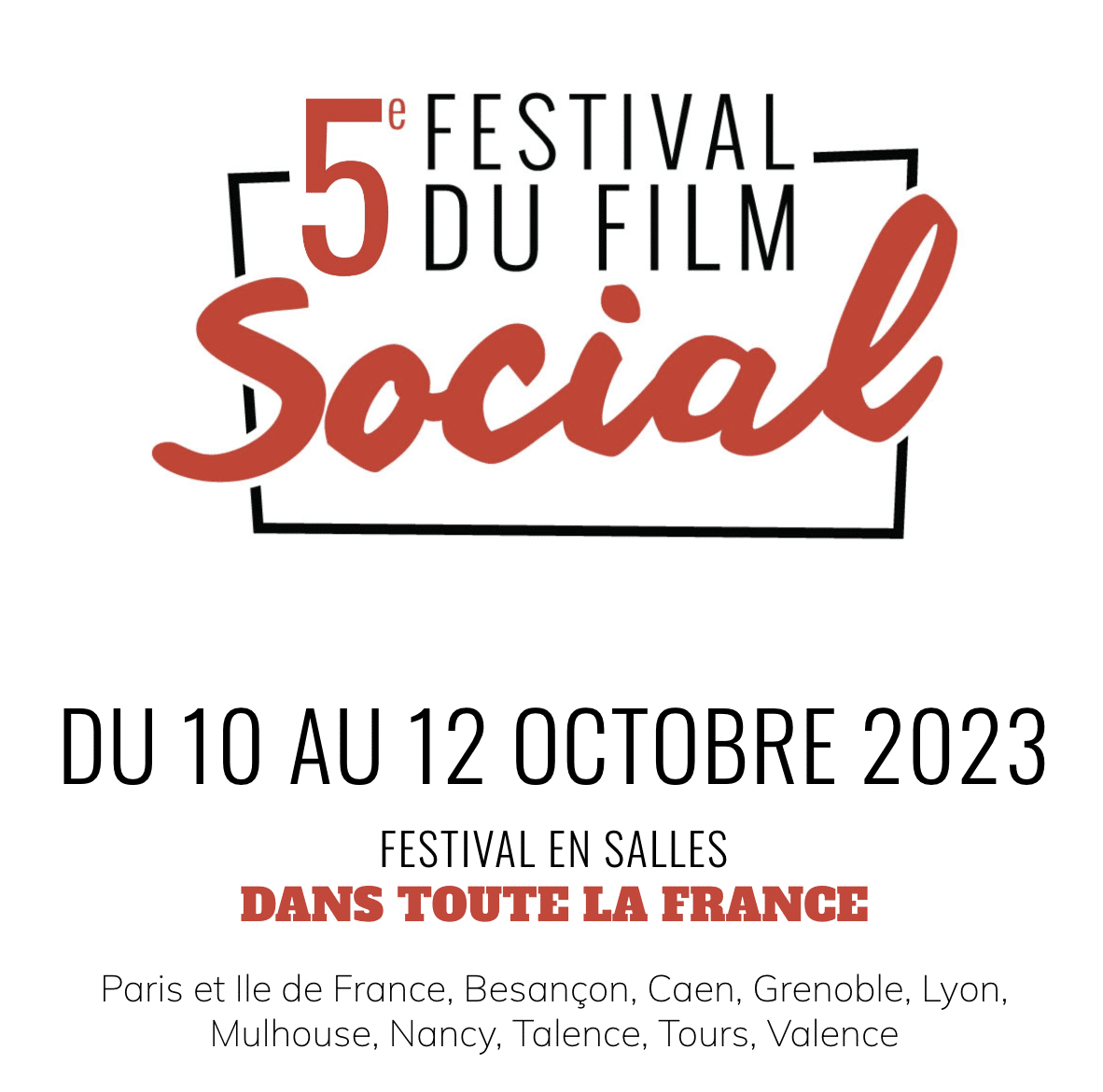 Logo de la cinquième édition du Festival du Film Social avec les dates