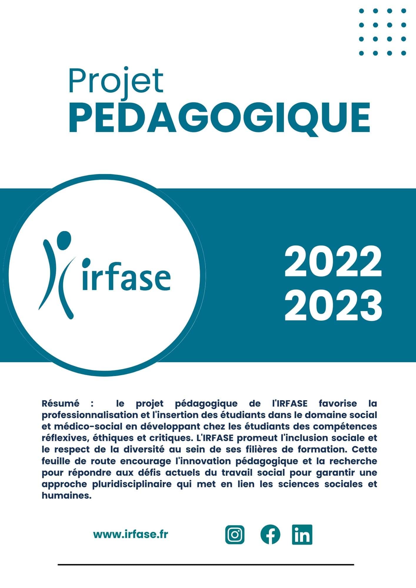 Couverture du Projet pédagogique de l'IRFASE