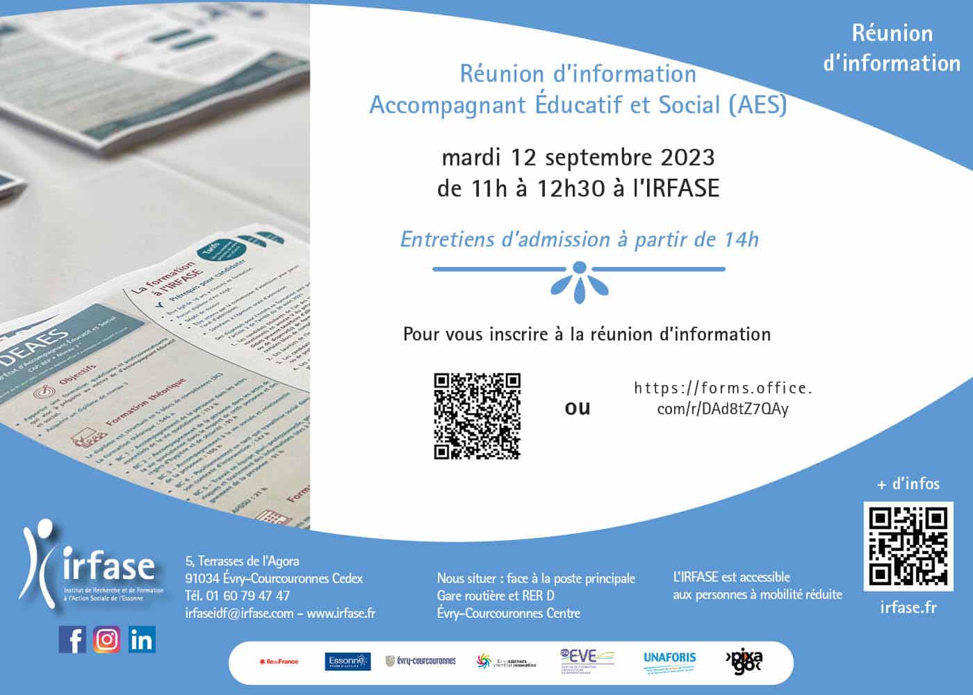 Carton d'invitation de la réunion d'information accompagnant éducatif et social du mardi 12 septembre 2023