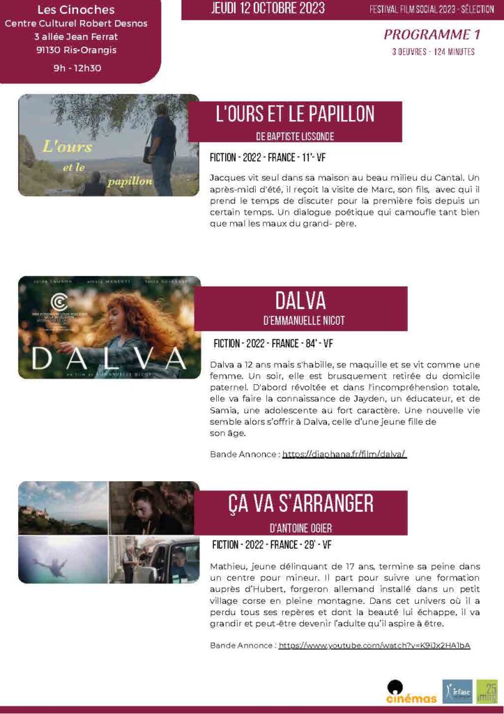 5ème édition du Film Social en Essonne : programme du jeudi 12 octobre 2023