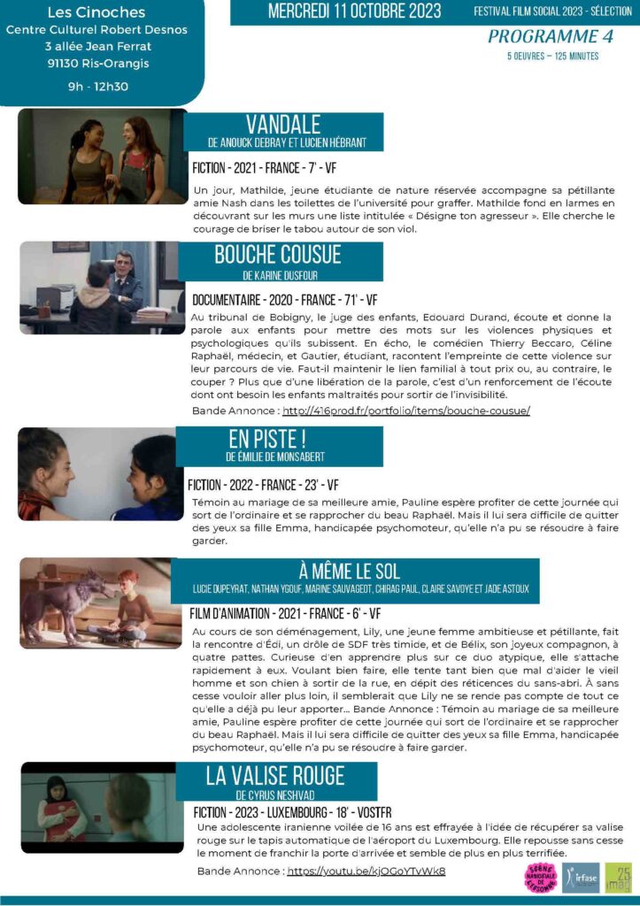 5ème édition du Film Social en Essonne : programme du mercredi 11 octobre 2023