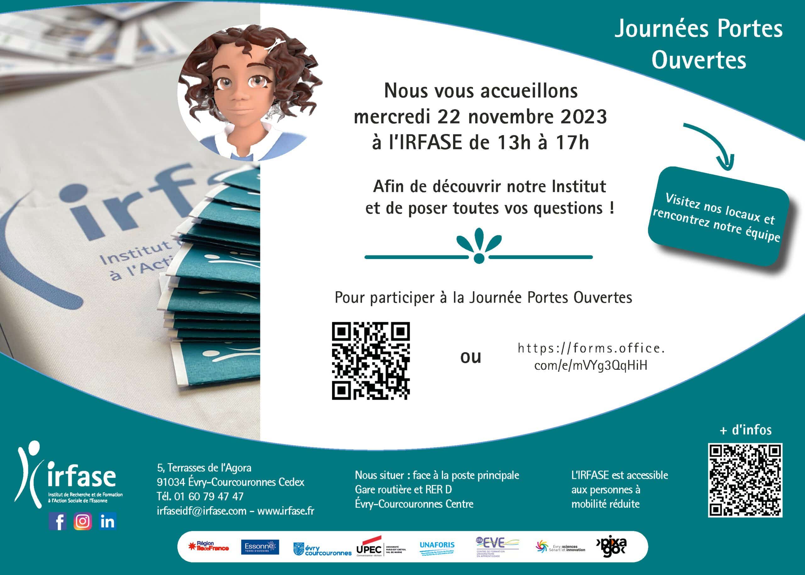 carton invitation à la JPO de l'IRFASE du 22 novembre 2023